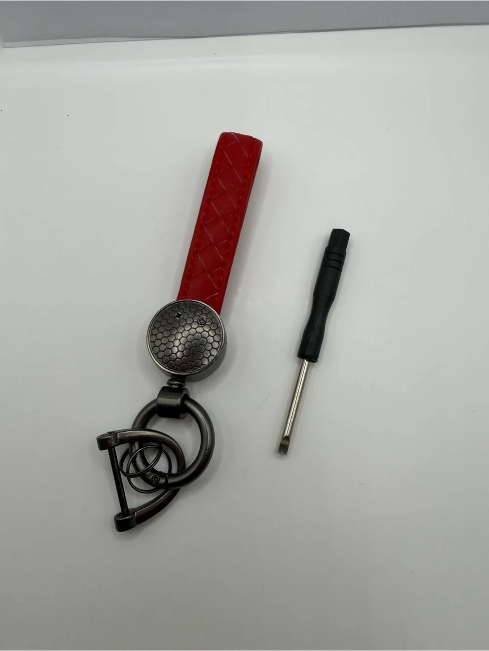 Mercedes Red Quilted Key & Card Holder Strap with Rhinestone Emblem